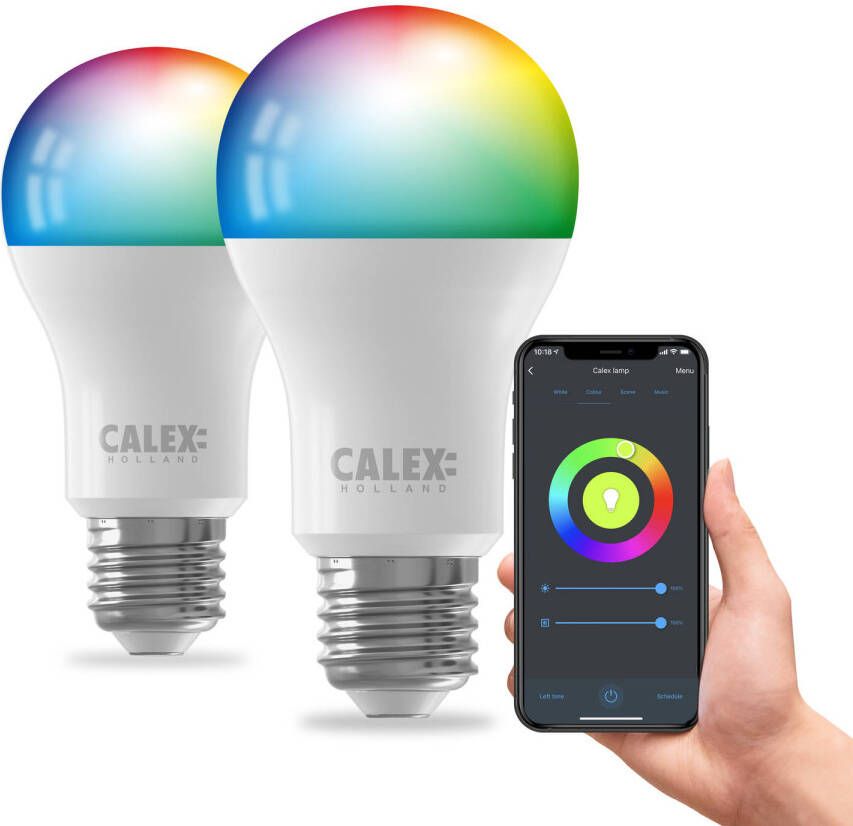 Calex Slimme Lamp Set van 2 stuks Wifi LED Verlichting E27 Smart Lichtbron Dimbaar RGB en Warm Wit 9.4W