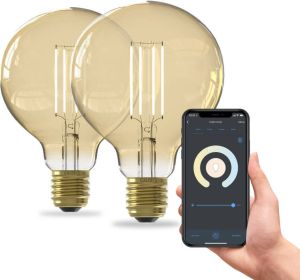 Calex Slimme LED Lamp 2 stuks Filament G95 Goud E27 7W CCT