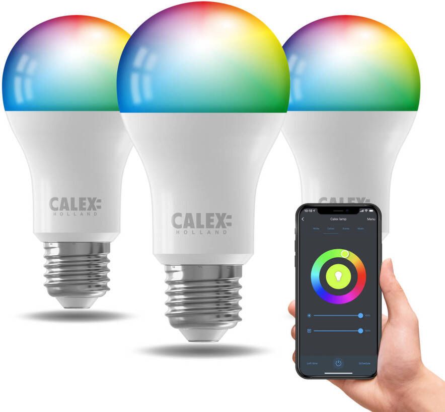 Calex Slimme Lamp Set van 3 stuks Wifi LED Verlichting E27 Smart Lichtbron Dimbaar RGB en Warm Wit 9.4W