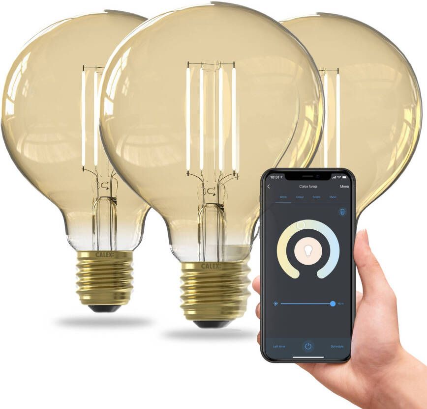 Calex Slimme LED Lamp 3 stuks Filament G95 Goud E27 7W CCT