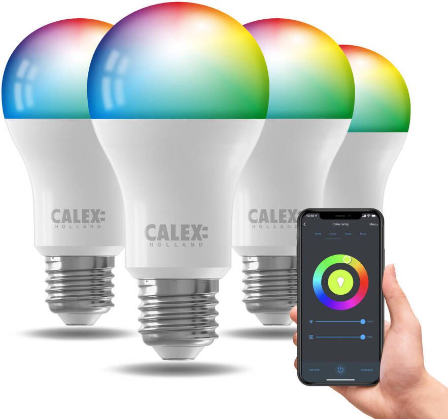 Calex Slimme Lamp Set van 4 stuks Wifi LED Verlichting E27 Smart Lichtbron Dimbaar RGB en Warm Wit 9.4W