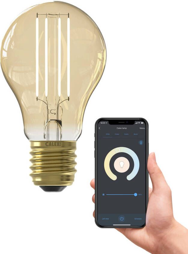 Calex Slimme Lamp Wifi LED Filament Verlichting E27 Smart Lichtbron Goud- Dimbaar Warm Wit licht