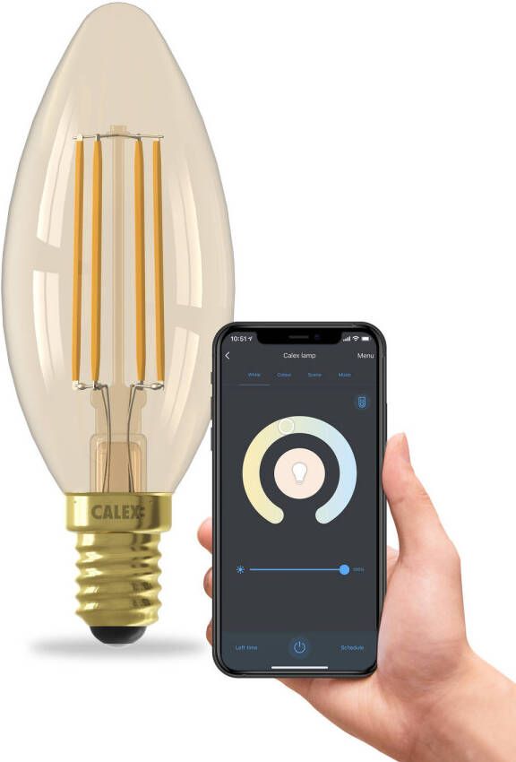 Calex Slimme Filament Lamp E14 Wifi LED Filament Verlichting Smart Kaarslamp Goud Dimbaar Warm Wit licht 4 9W