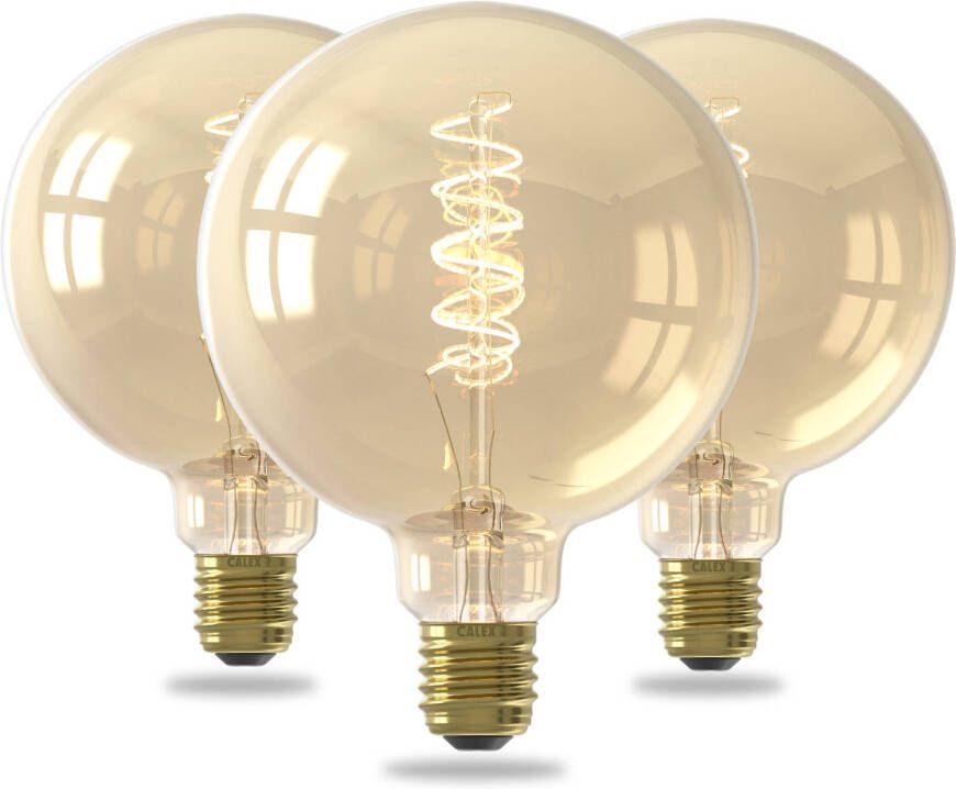 Calex Spiraal Filament LED Lamp Set van 3 stuks G125 Vintage Lichtbron E27 Goud Warm Wit Licht Dimbaar