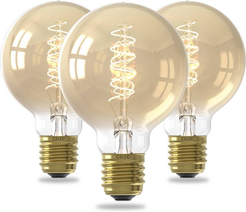 Calex Spiraal Filament LED Lamp Set van 3 stuks G80 Vintage Lichtbron E27 Goud Warm Wit Licht Dimbaar