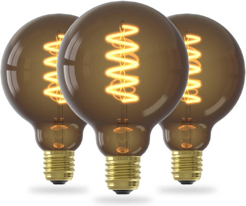 Calex Spiraal Filament LED Lamp Set van 3 stuks G95 Lichtbron E27 Natural Warm Wit Licht Dimbaar