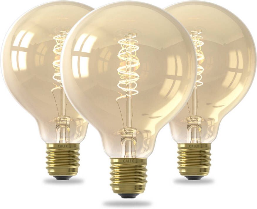 Calex Spiraal Filament LED Lamp Set van 3 stuks G95 Vintage Lichtbron E27 Goud Warm Wit Licht Dimbaar