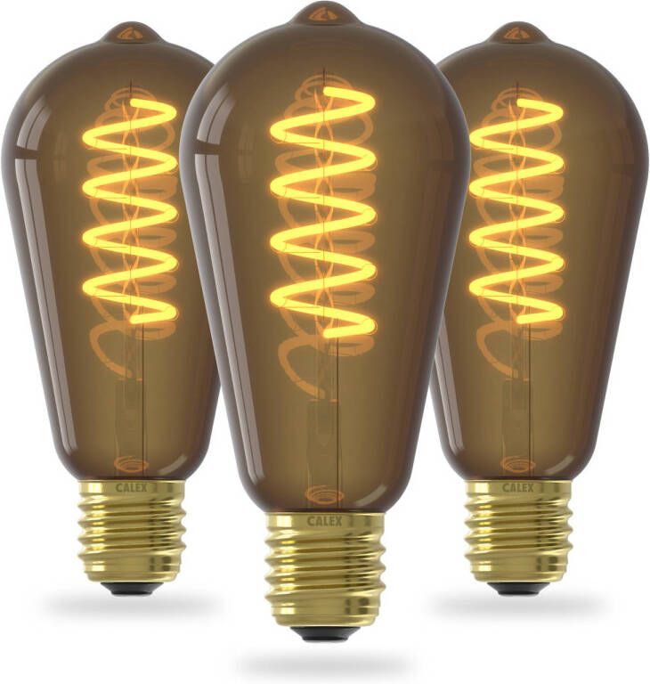 Calex Spiraal Filament LED Lamp Set van 3 stuks Rustiek Vintage Lichtbron E27 Natural Warm Wit Licht Dimbaar