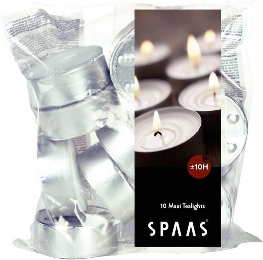 Candles by Spaas 10x stuks Witte maxi theelichtjes waxinelichtjes 10 branduren in zak Geurloze kaarsen Waxinelichtjes