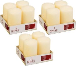 Candles by Spaas 12x Ivoor Cilinderkaarsen stompkaarsen 5 X 8 Cm 12 Branduren Stompkaarsen