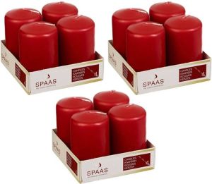 Candles by Spaas 12x Rode cilinderkaarsen stompkaarsen 5 x 8 cm 12 branduren Stompkaarsen