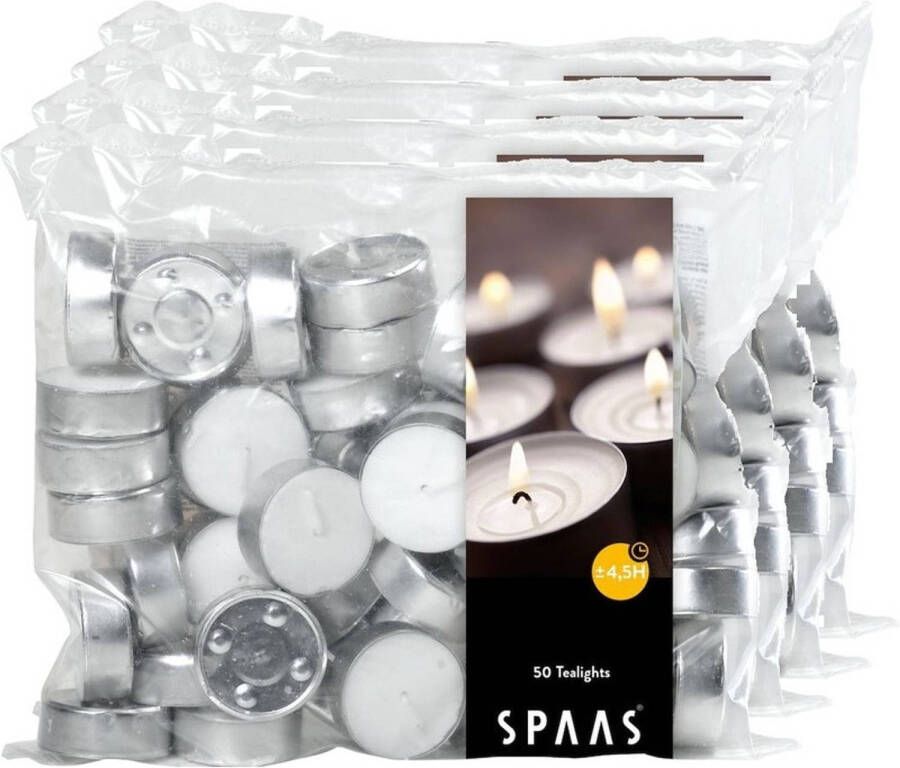Candles by Spaas 200x Witte theelichtjes waxinelichtjes 4 5 branduren in zak geurkaarsen