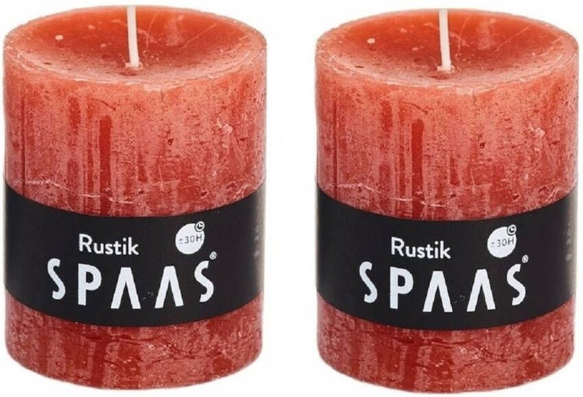 Candles by Spaas 2x Oranje rustieke cilinderkaarsen stompkaarsen 7 x 8 cm 30 branduren Geurloze kaarsen Woondecoraties Stompkaarsen