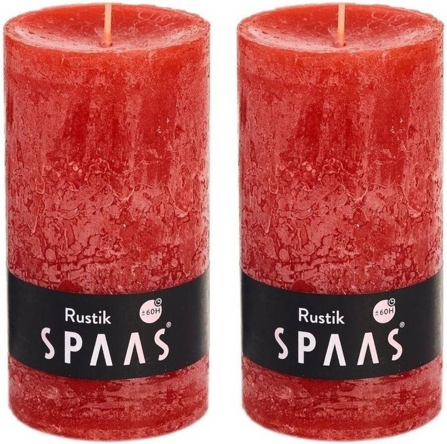 Candles by Spaas 2x Rode rustieke cilinderkaarsen stompkaarsen 7 x 13 cm 60 branduren Geurloze kaarsen Woondecoraties Stompkaarsen