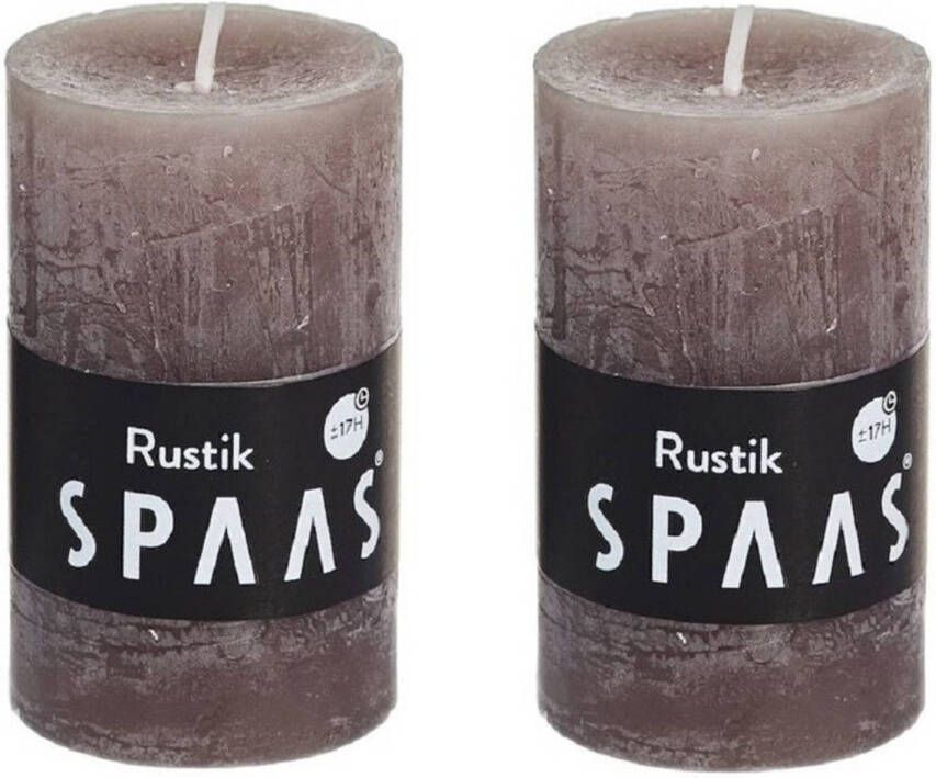 Candles by Spaas 2x Taupe rustieke cilinderkaarsen stompkaarsen 5 x 8 cm 17 branduren Geurloze kaarsen Woondecoraties Stompkaarsen