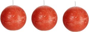 Candles by Spaas 3x Oranje rustieke bolkaarsen 8 cm 24 branduren Ronde geurloze kaarsen Woondecoraties bolkaarsen