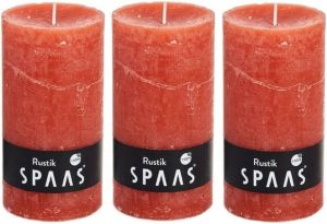 Candles by Spaas 3x Oranje rustieke cilinderkaarsen stompkaarsen 7 x 13 cm 60 branduren Geurloze kaarsen Woondecoraties Stompkaarsen