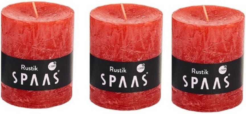 Candles by Spaas 3x Rode rustieke cilinderkaarsen stompkaarsen 7 x 8 cm 30 branduren Geurloze kaarsen Woondecoraties Stompkaarsen