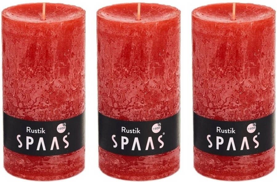 Candles by Spaas 3x Rode rustieke cilinderkaarsen stompkaarsen 7x13 cm Stompkaarsen