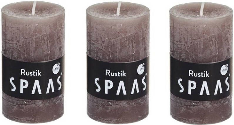 Candles by Spaas 3x Taupe rustieke cilinderkaarsen stompkaarsen 5x8 cm Stompkaarsen