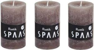 Candles by Spaas 3x Taupe rustieke cilinderkaarsen stompkaarsen 5 x 8 cm 17 branduren Geurloze kaarsen Woondecoraties Stompkaarsen