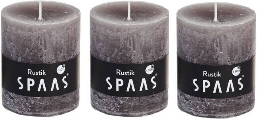 Candles by Spaas 3x Taupe rustieke cilinderkaarsen stompkaarsen 7x8 cm Stompkaarsen