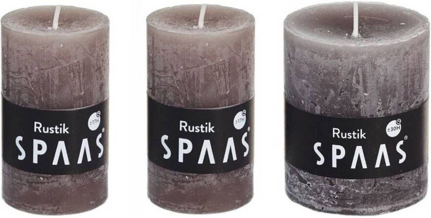 Candles by Spaas 3x Taupe rustieke cilinderkaarsen stompkaarsen set Stompkaarsen