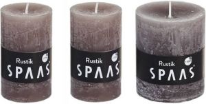 Candles by Spaas 3x Taupe rustieke cilinderkaarsen stompkaarsen set 5 x 8 cm en 7 x 8 cm Geurloze kaarsen Stompkaarsen