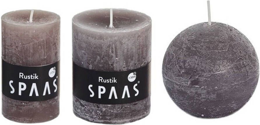 Candles by Spaas 3x Taupe rustieke kaarsen set Stompkaarsen