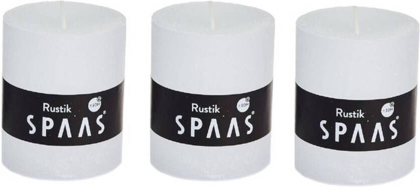 Candles by Spaas 3x Witte rustieke cilinderkaarsen stompkaarsen 7 x 8 cm 30 branduren Geurloze kaarsen Woondecoraties Stompkaarsen