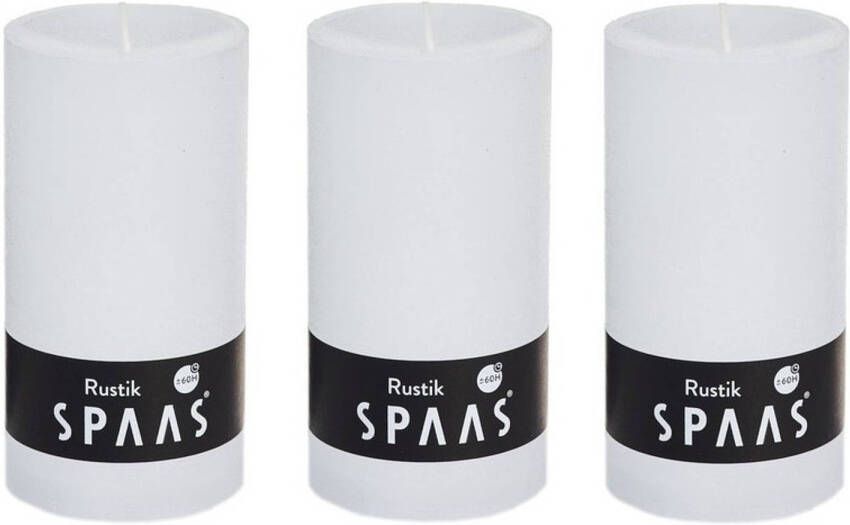 Candles by Spaas 3x Witte rustieke cilinderkaarsen stompkaarsen 7 x 13 cm 60 branduren Geurloze kaarsen Woondecoraties Stompkaarsen