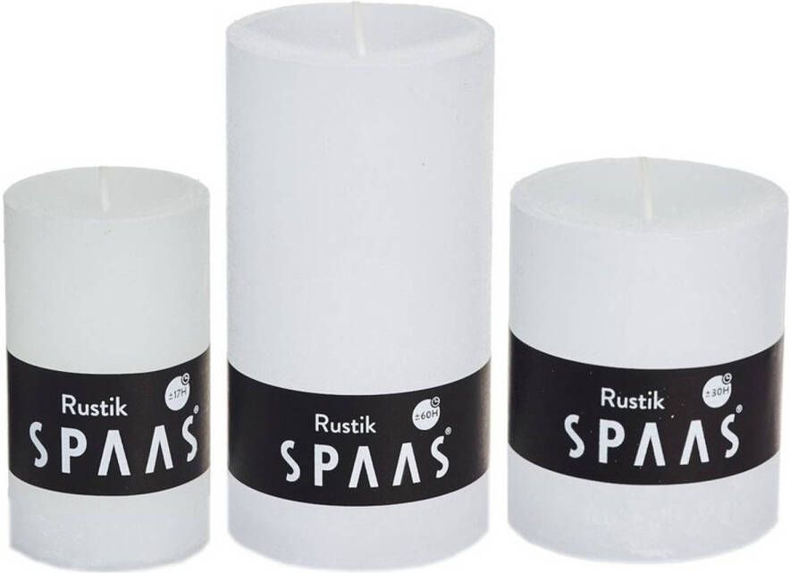 Candles by Spaas 3x Witte rustieke cilinderkaarsen stompkaarsen set 5 x 8 cm 7 x 8 cm 7 x 13 cm Geurloze kaarsen Woondecoraties Stompkaarsen