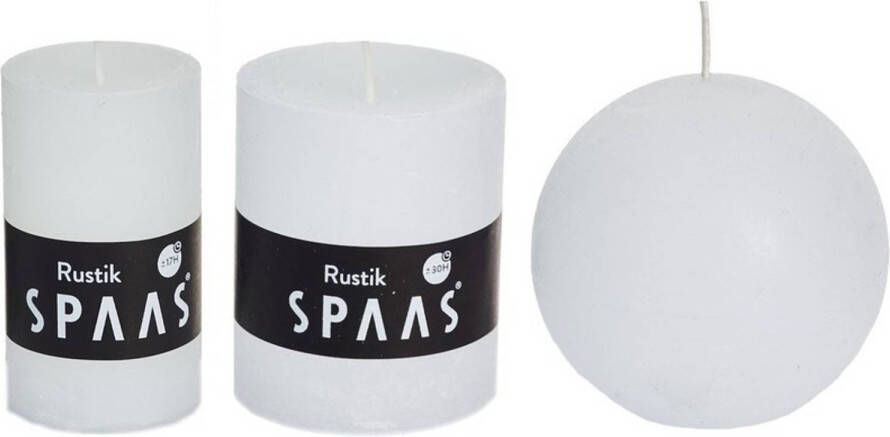 Candles by Spaas 3x Witte rustieke kaarsen set 5 x 8 cm 7 x 8 cm 8 cm Geurloze kaarsen Woondecoraties Stompkaarsen