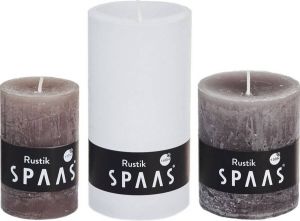 Candles by Spaas 3x Witte taupe rustieke cilinderkaarsen stompkaarsen set 5 x 8 cm 7 x 8 cm 7 x 13 cm Geurloze kaarsen Woondecoraties Stompkaarsen