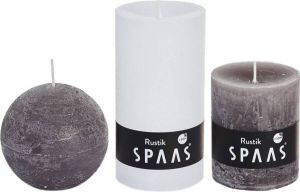 Candles by Spaas 3x Witte taupe rustieke cilinderkaarsen stompkaarsen en bolkaars set 5 x 8 cm 7 x 8 cm 7 x 13 cm Geurloze kaarsen Woondecoraties Stompkaarsen