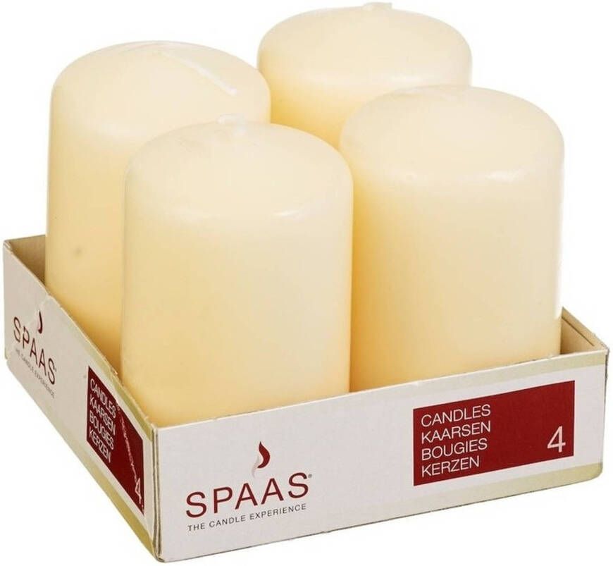 Candles by Spaas 4x Ivoor cilinderkaars stompkaars 5 x 8 cm 12 branduren Stompkaarsen