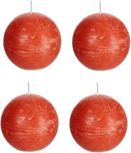 Candles by Spaas 4x Ronde rustieke kaarsen oranje 8 cm 24 branduren sfeerkaarsen bolkaarsen