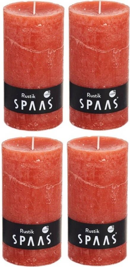 Candles by Spaas 4x Rustieke kaarsen oranje 7 x 13 cm 60 branduren sfeerkaarsen Stompkaarsen