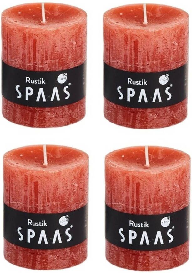 Candles by Spaas 4x Rustieke kaarsen oranje 7 x 8 cm 30 branduren sfeerkaarsen Stompkaarsen