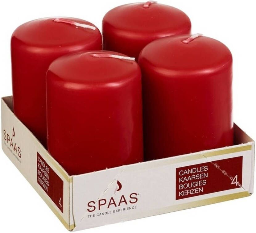 Candles by Spaas 4x Rode cilinderkaars stompkaars 5 x 8 cm 12 branduren Stompkaarsen
