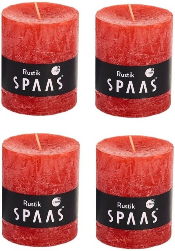 Candles by Spaas 4x Rustieke kaarsen rood 7 x 8 cm 30 branduren sfeerkaarsen Stompkaarsen