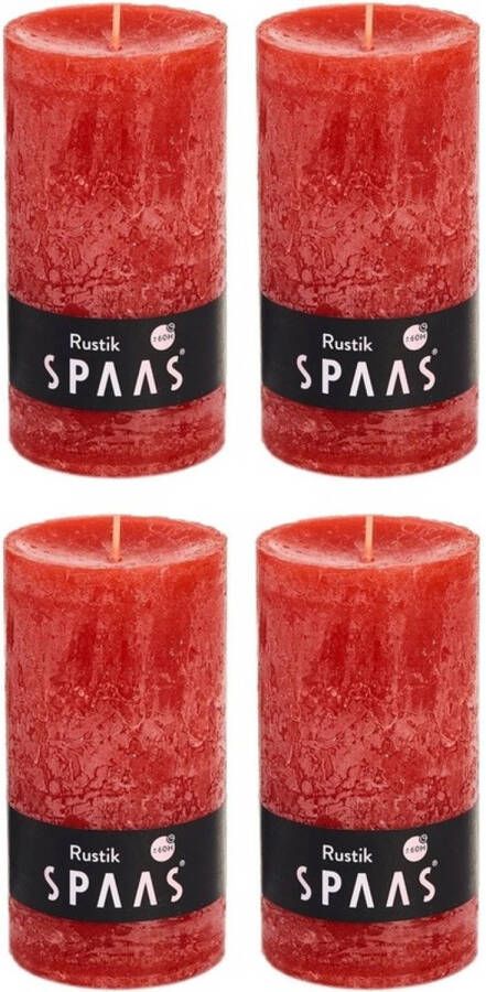 Candles by Spaas 4x Rustieke kaarsen rood 7 x 13 cm 60 branduren sfeerkaarsen Stompkaarsen