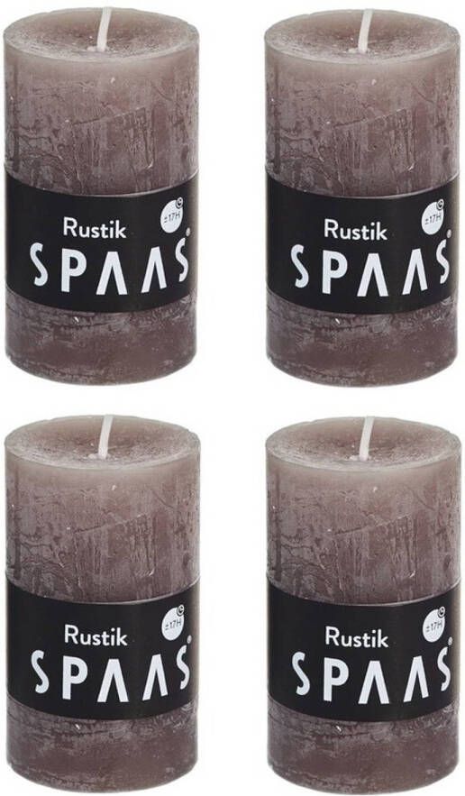 Candles by Spaas 4x Rustieke kaarsen taupe 5 x 8 cm 17 branduren sfeerkaarsen Stompkaarsen