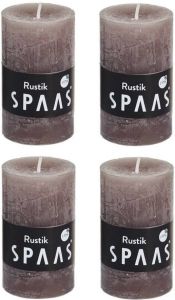 Candles by Spaas 4x Taupe Rustieke Cilinderkaarsen stompkaarsen 5x8 Cm Stompkaarsen