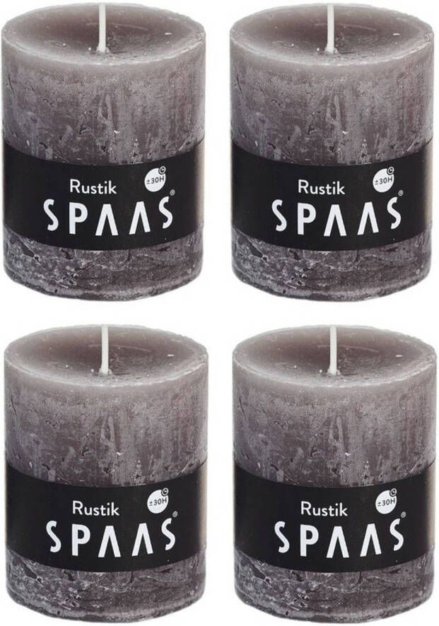 Candles by Spaas 4x Rustieke kaarsen taupe 7 x 8 cm 30 branduren sfeerkaarsen Stompkaarsen