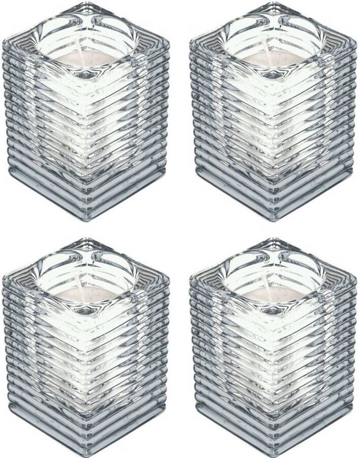 Candles by Spaas 4x Transparante kaarsenhouders met kaars 7 x 10 cm 24 branduren Stompkaarsen