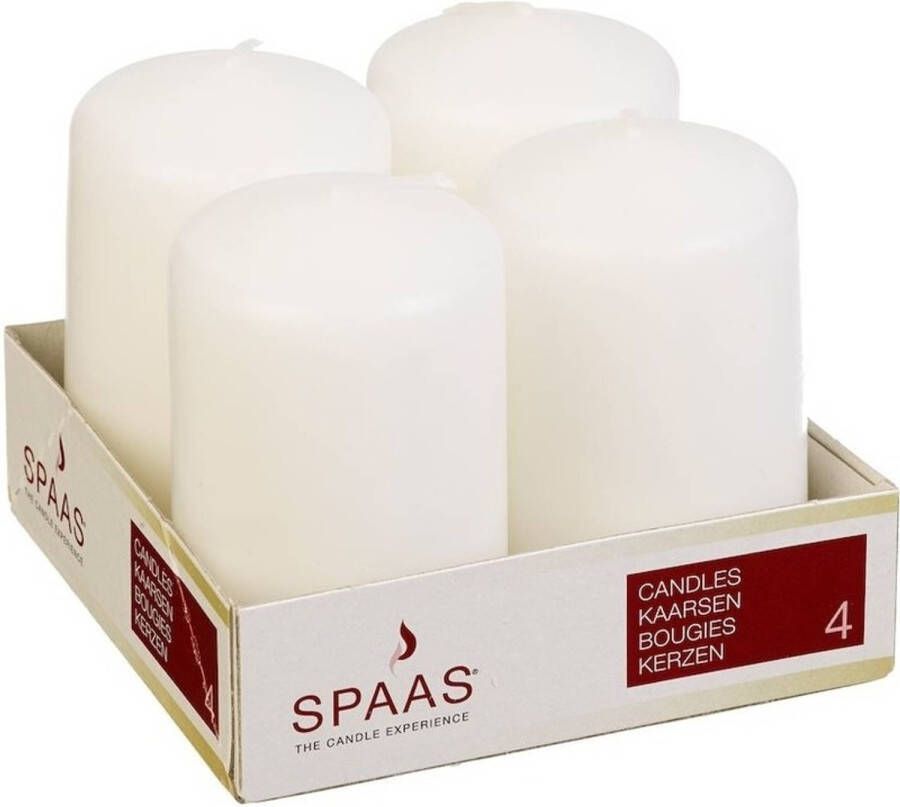 Candles by Spaas 4x stuks witte cilinderkaarsen stompkaarsen 5 x 8 cm 12 branduren Geurloze kaarsen Stompkaarsen
