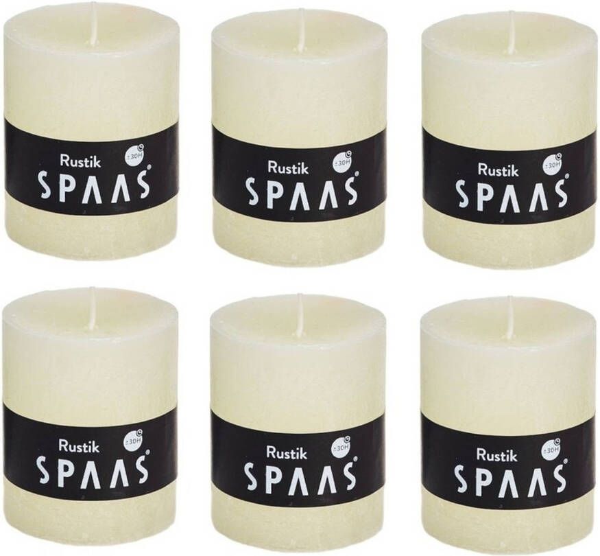 Candles by Spaas 6x Rustieke kaarsen ivoor 7 x 8 cm 30 branduren sfeerkaarsen Stompkaarsen