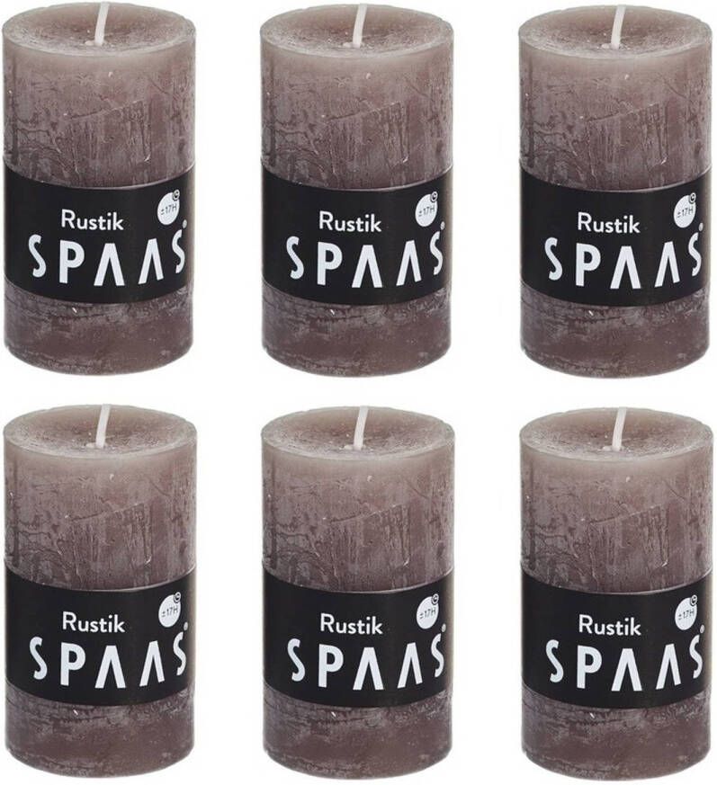 Candles by Spaas 6x Taupe rustieke cilinderkaarsen stompkaarsen 5x8 cm Stompkaarsen