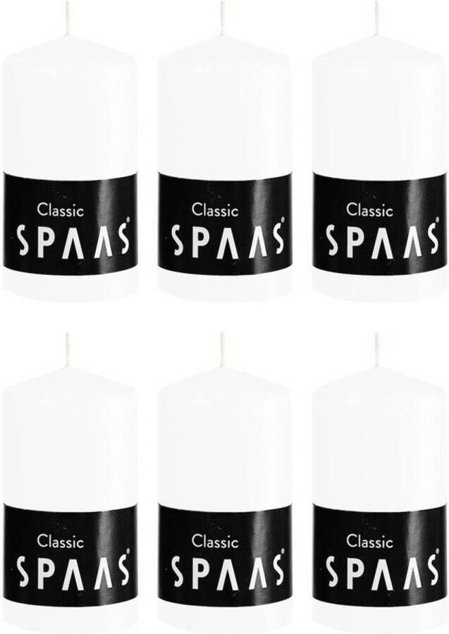 Candles by Spaas 6x Witte cilinderkaarsen stompkaarsen 6 x 10 cm 25 branduren Stompkaarsen